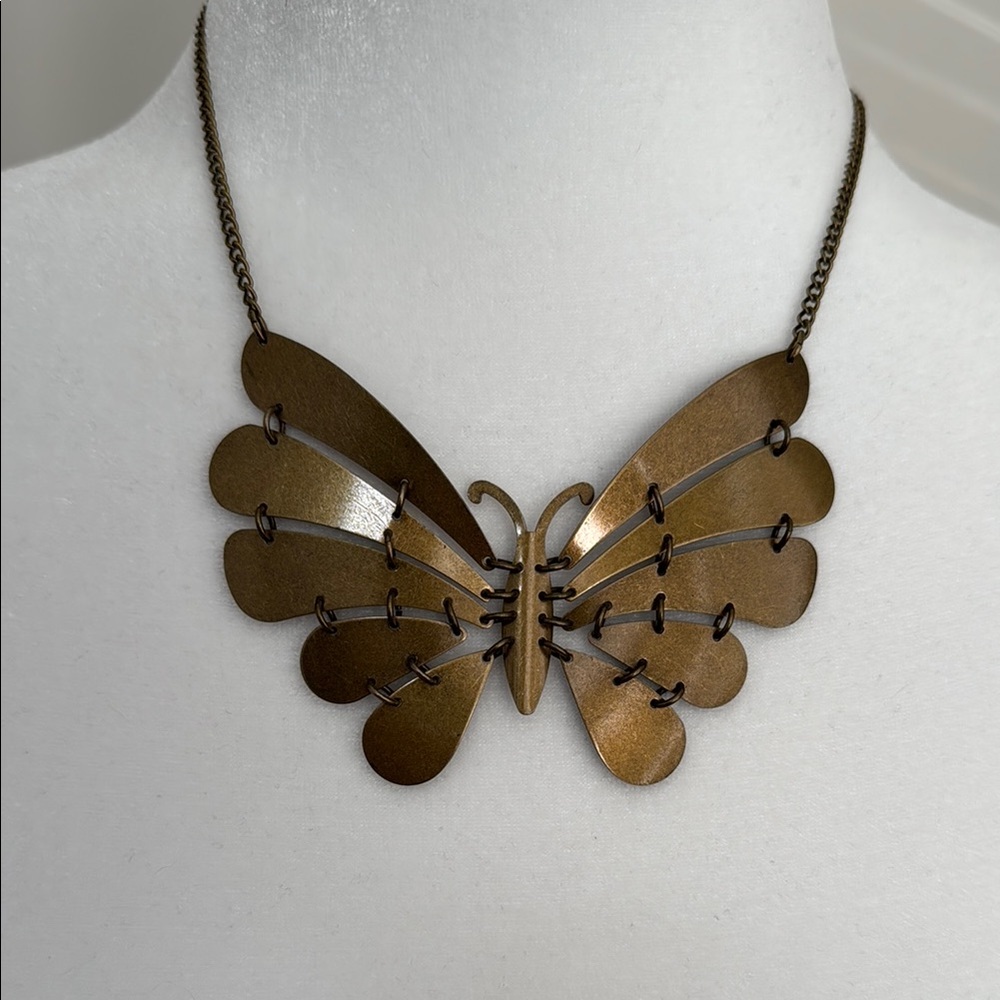 Bronze Butterfly Necklace with Abstract Teardrop Design
